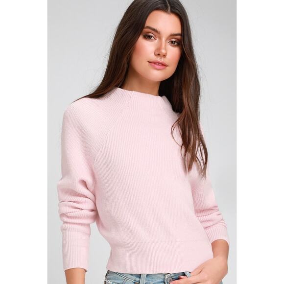 Free People Sweaters - Free People Too Good Sweater Mock Neck Baby Pink Ribbed Cotton Size Medium